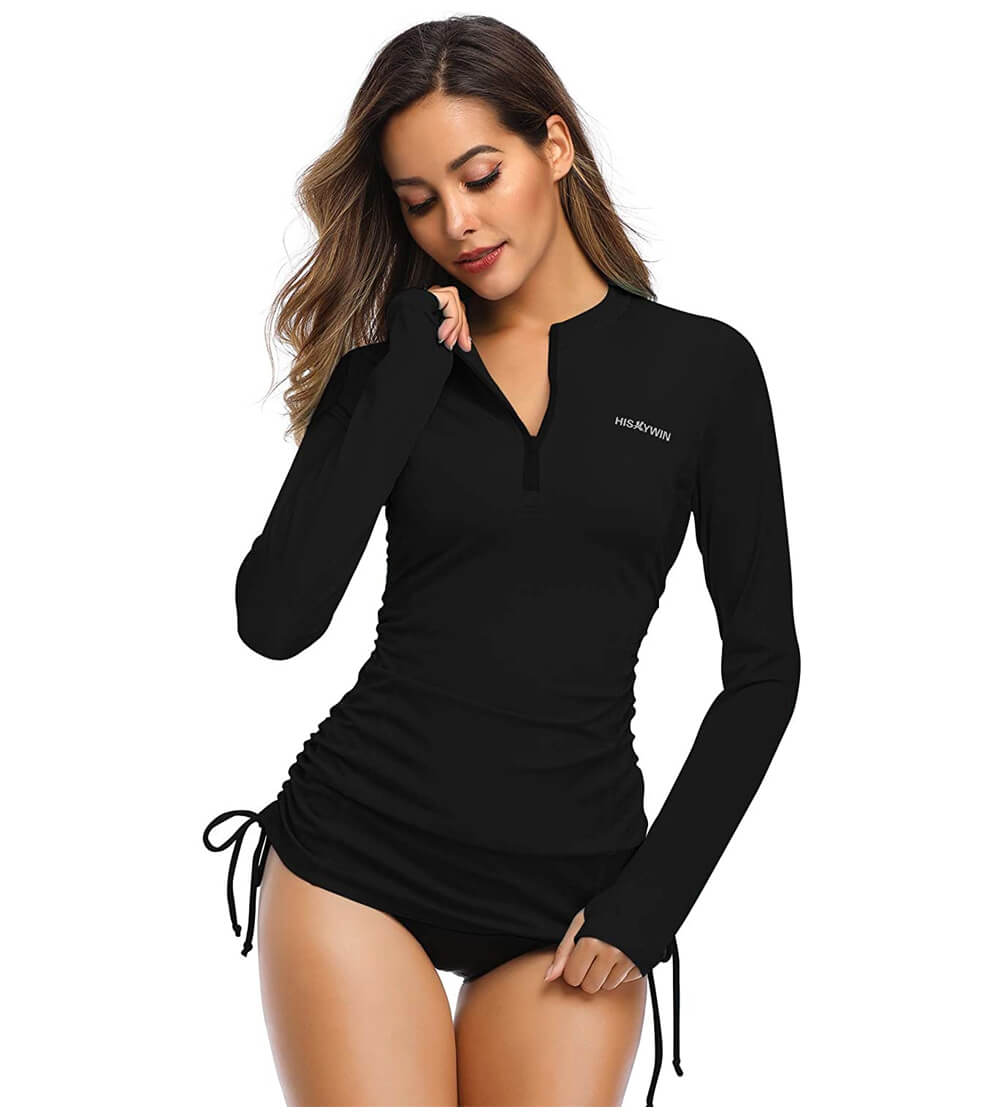 Black polyester spandex HISKYWIN women long sleeve