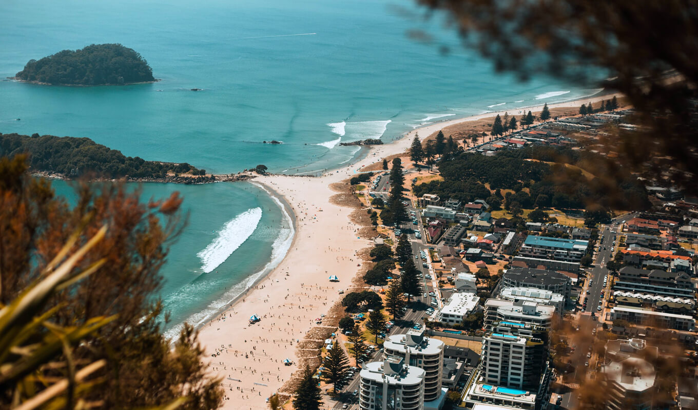 Aerial view of Tauranga coastal city, New Zealand