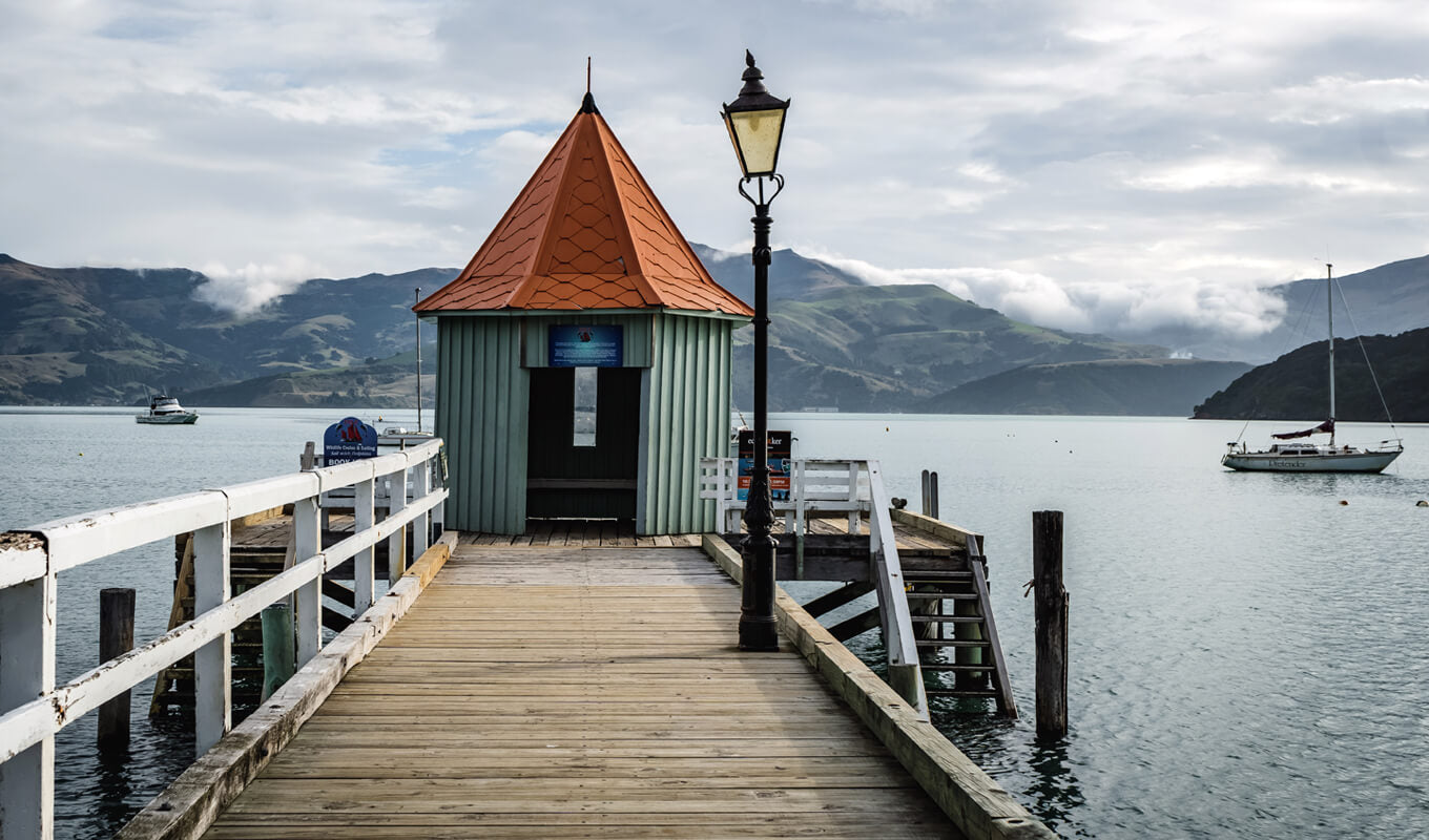 Wooden dock at Akaroa, New Zealand