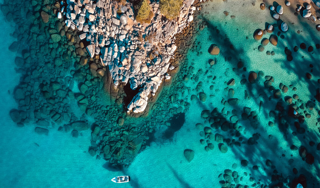 Top view of a crystal clear water of Lake Tahoe
