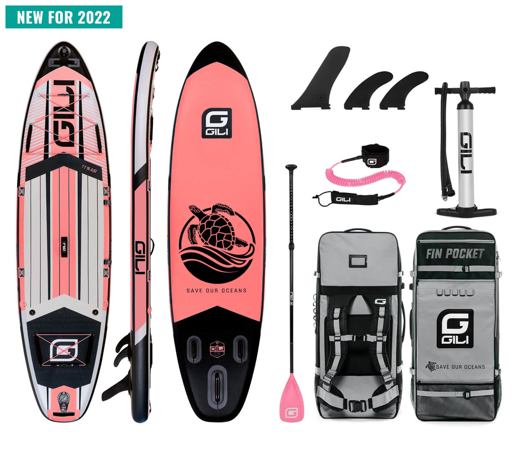 GILI 11'6 inflatable paddle board package in Coral