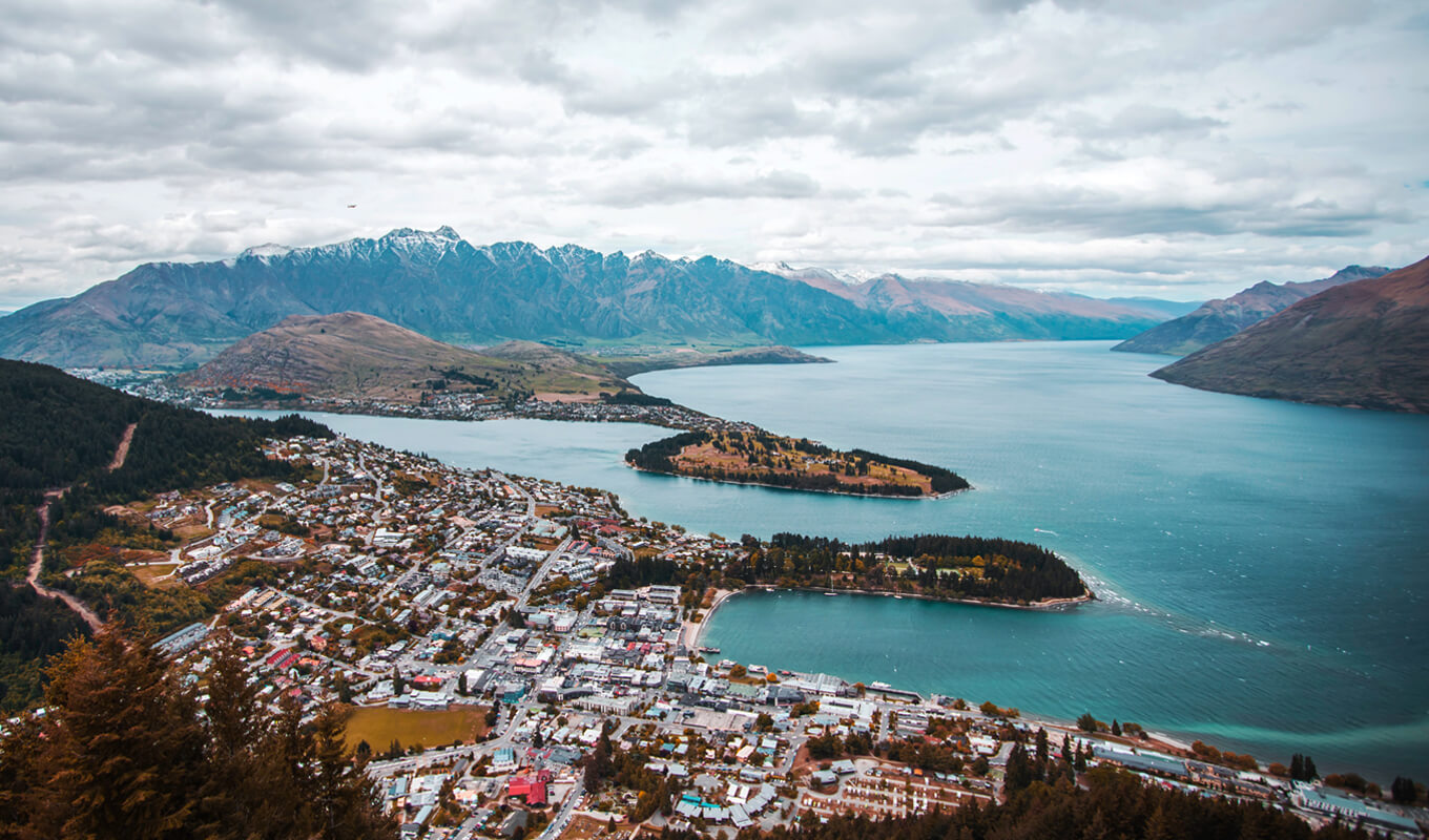 Aerial view of Queenstown, New Zealand