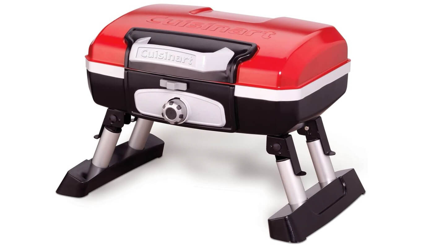 Red portable tabletop propane gas grill