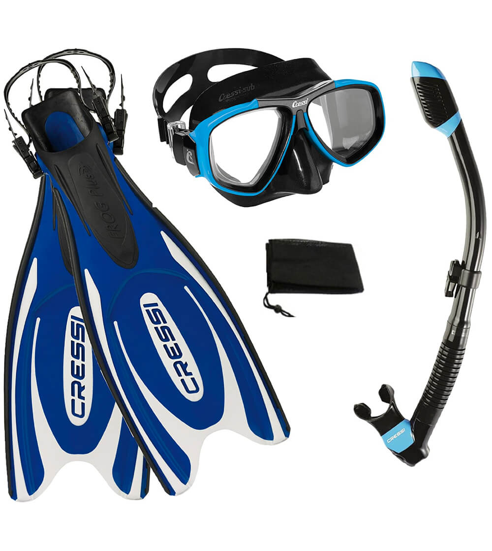 Blue ergonomic tube cressi frog plus fins
