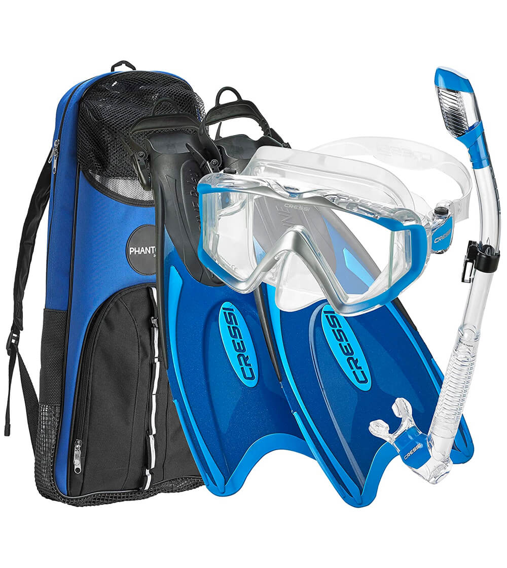 Blue Cressi Italian Design Palau Adjustable Snorkeling Set