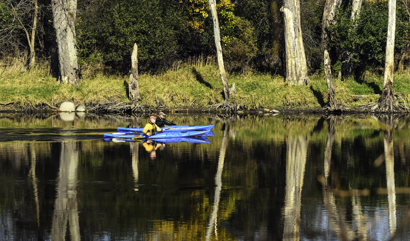 Two kayakers on Fox River, Chicago