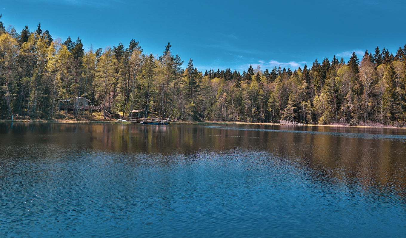 Wood cabin by a lake