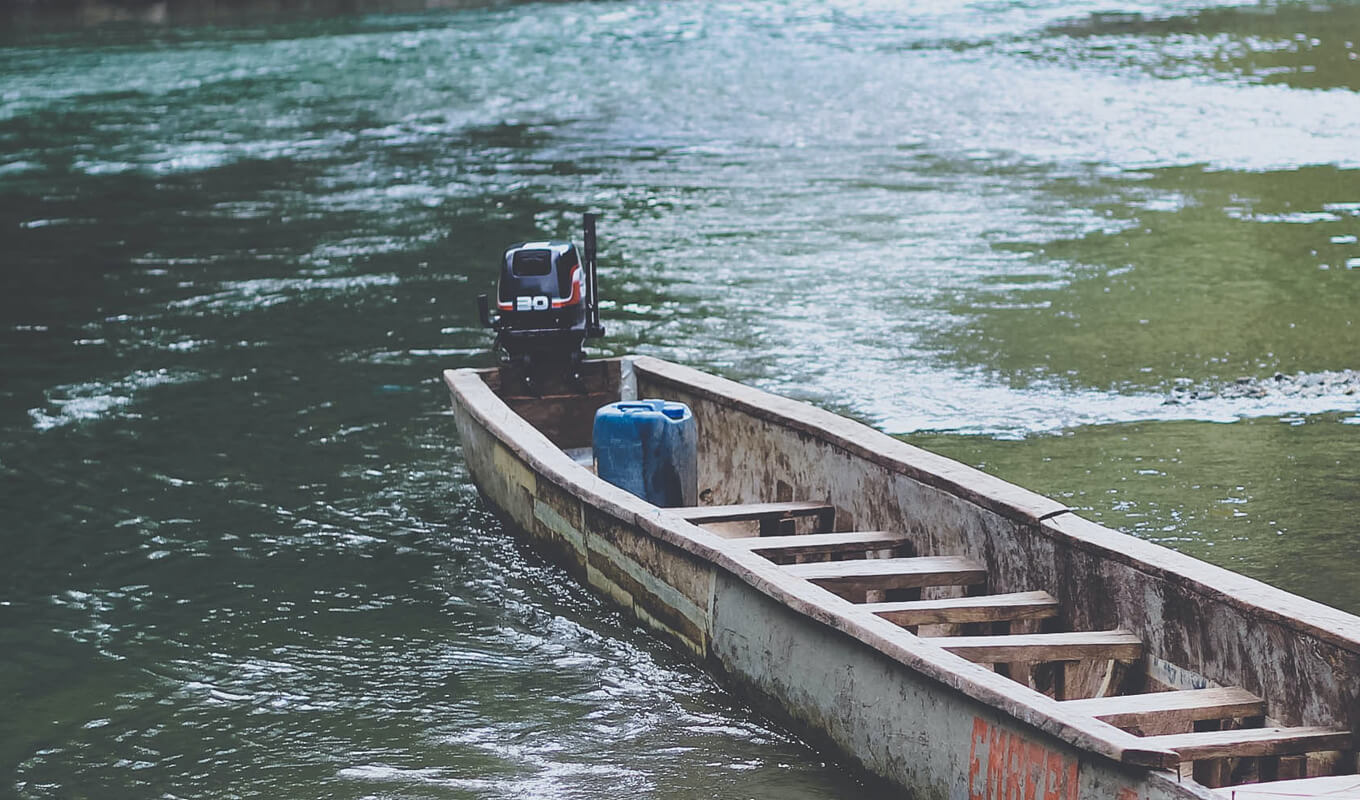 Long boat with a trolling motor